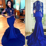 Trumpet/Mermaid Scoop Sweep/Brush Train Satin Prom Formal Evening Dress with Lace
