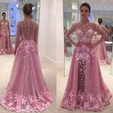 A-Line/Princess Scoop Floor Length Tulle Prom Formal Evening Dress with Applique