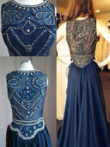 A-Line/Princecss Chiffon Scoop Court Train Prom Formal Dress with Beading