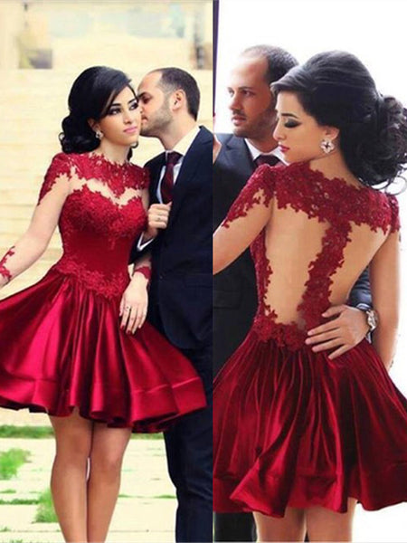 A-Line/Princess High Neck Short/Mini Elastic Woven Satin Prom Formal Dress with Applique