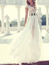 Sheath/Column V-neck Floor Length Chiffon Prom Formal Evening Dress with Lace