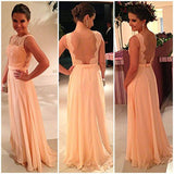 A-Line/Princess Bateau Floor Length Chiffon Prom Formal Evening Dress with Lace