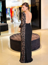 Sheath/Column Long Sleeves Floor Length Sleeveless Plus Size Prom Evening Dress with Lace