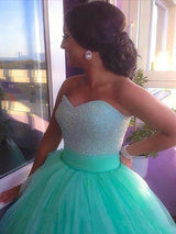 Ball Gown Sweetheart Sweep/Brush Train Sleeveless Tulle Plus Size Prom Dress with Beading