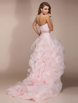 A-Line/Princess Sweetheart Asymmetrical Organza Sleeveless Prom Evening Dress with Beading