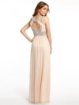A-Line/Princess Bateau Floor Length Chiffon Sleeveless Prom Formal Evening Dress