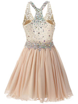 A-Line/Princess V-neck Chiffon Sleeveless Short/Mini Prom Evening Dress with Beading
