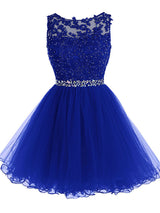 A-Line/Princess Scoop Tulle Sleeveless Short/Mini Prom Evening Dress with Beading Lace