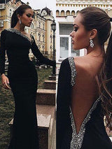 Trumpet/Mermaid One-Shoulder Long Sleeves Sweep/Brush Train Spandex Prom Evening Dress with Beading
