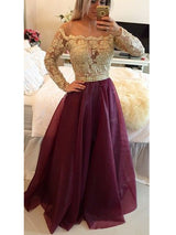A-Line/Princess Scoop Sleeveless Organza Floor Length Prom Formal Evening Dress with Applique