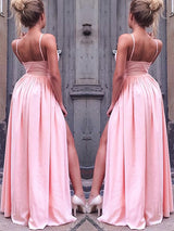 A-Line/Princess Straps Sleeveless Chiffon Floor Length Prom Formal Evening Dress with Ruched