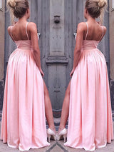 A-Line/Princess Straps Sleeveless Chiffon Floor Length Prom Formal Evening Dress with Ruched