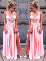 A-Line/Princess Straps Sleeveless Chiffon Floor Length Prom Formal Evening Dress with Ruched