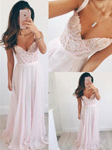 A-Line/Princess Sweetheart Sleeveless Sweep/Brush Train Chiffon Prom Dress with Lace Beading