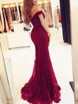 Mermaid/Trumpet Off-the-Shoulder Short Sleeves Sweep/Brush Train Tulle Prom Dress with Beading