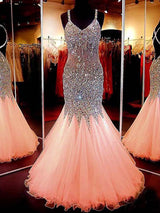 Mermaid/Trumpet V-Neck Sleeveless Floor Length Prom Evening Dress with Sequins