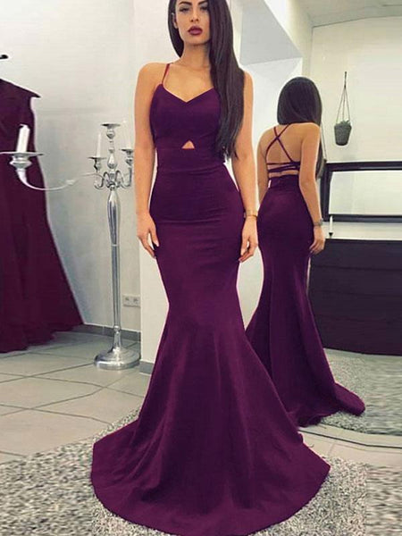 Trumpet/Mermaid Spaghetti Straps Sleeveless Sweep/Brush Train Elastic Woven Satin Evening Dress with Ruched
