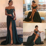 A-Line/Princess Off-the-Shoulder Sleeveless Sweep/Brush Train Chiffon Split Dress with Lace