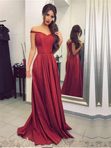 A-Line/Princess Off-the-Shoulder Sleeveless Court Train Satin Prom Formal Dress