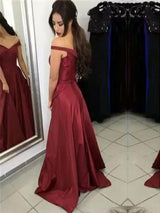 A-Line/Princess Off-the-Shoulder Sleeveless Court Train Satin Prom Formal Dress