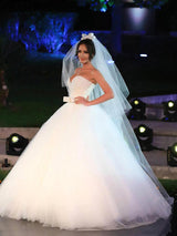 Ball Gown Sweetheart Sleeveless Tulle Floor Length Wedding Dress with Bowknot
