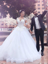 Ball Gown Sweetheart Court Train Long Sleeves Tulle Wedding Dress