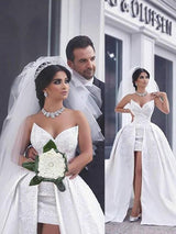 Ball Gown Sweetheart Chapel Train Sleeveless Satin Wedding Dress with Beading