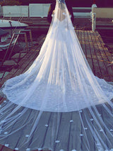 Ball Gown V-neck Chapel Train Sleeveless Satin Chiffon Wedding Dress