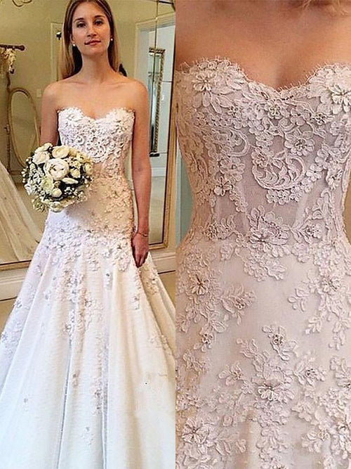 A-Line/Princess Sweetheart Court Train Sleeveless Wedding Dress