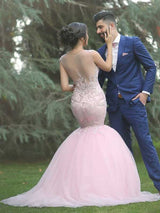Trumpet/Mermaid Straps Sweep/Brush Train Sleeveless Tulle Wedding Dress