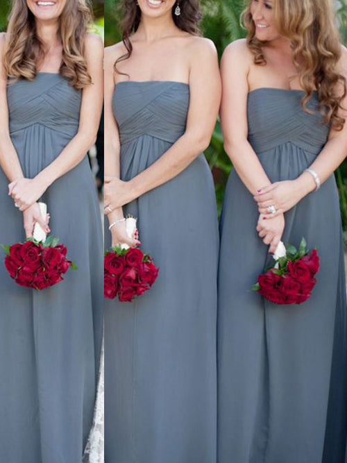 A-Line/Princess Strapless Chiffon Floor Length Sleeveless Bridesmaid Dress with Ruched
