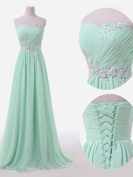 A-Line/Princess Sweetheart Chiffon Floor Length Sleeveless Bridesmaid Dress with Beading