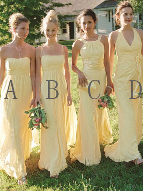 A-Line/Princess  Chiffon Floor Length Sleeveless Bridesmaid Dress