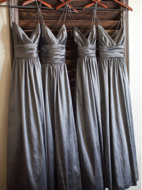 A-Line/Princess Spaghetti Straps Taffeta Floor Length Sleeveless Bridesmaid Dress