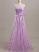 A-Line/Princess Sweetheart Tulle Floor Length Sleeveless Bridesmaid Dress with Sash/Ribbon/Belt