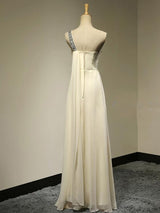 A-Line/Princess One-Shoulder Chiffon Floor Length Sleeveless Bridesmaid Dress with Beading