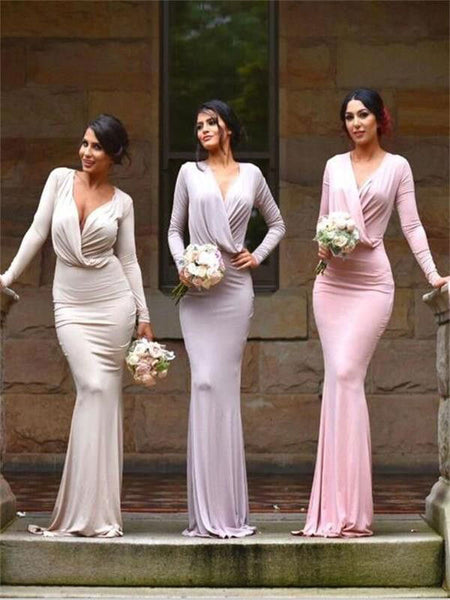 Sheath/Column V-neck Jersey Floor Length Sleeveless Bridesmaid Dress with Applique