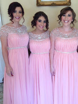 A-Line/Princess Scoop Chiffon Floor Length Sleeveless Bridesmaid Dress with Beading