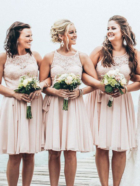 A-Line/Princess Scoop Chiffon Short/Mini Sleeveless Bridesmaid Dress