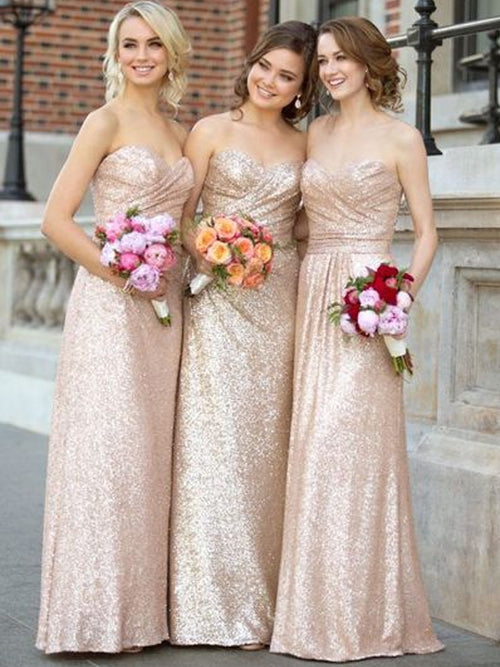 A-Line/Princess Sweetheart Sequins Floor Length Sleeveless Bridesmaid Dress