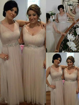 A-Line/Princess V-neck Chiffon Floor Length Sleeveless Bridesmaid Dress