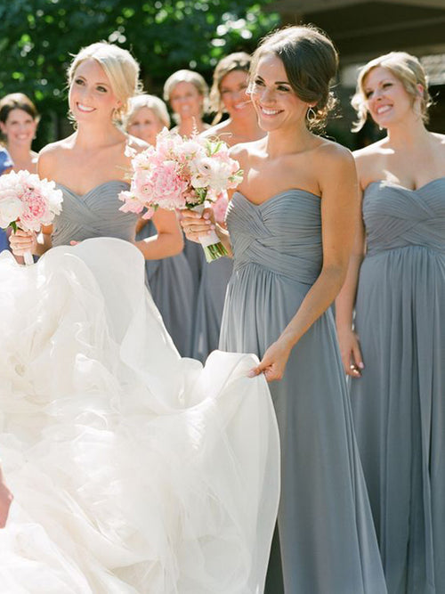A-Line/Princess Sweetheart Chiffon Floor Length Sleeveless Bridesmaid Dress