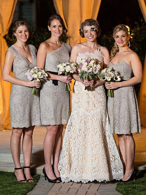 Sheath/Column  Lace Floor Length Sleeveless Bridesmaid Dress