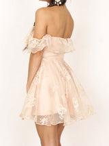 A-Line/Princess Off-the-Shoulder Chiffon Sleeveless Short/Mini Dress with Applique Lace