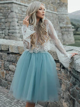 A-Line/Princess Scoop Lace Long Sleeves Knee Length Dress with Lace Tutu