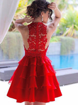 A-Line/Princess Jewel Chiffon Sleeveless Short/Mini Prom Dress with Lace