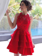 A-Line/Princess Jewel Chiffon Sleeveless Short/Mini Prom Dress with Lace