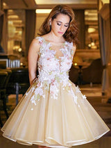 A-Line/Princess Scoop Organza Sleeveless Knee Length Dress with Applique