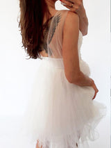 A-Line/Princess Scoop Tulle Sleeveless Short/Mini Backless Dress with Applique