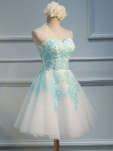 A-Line/Princess Sweetheart Tulle Sleeveless Short/Mini Dress with Applique Lace